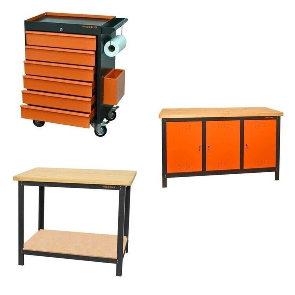 Conjunto Bancada para Ferramentas Carro de Ferramentas Profissional Gavetas Presto Laranja