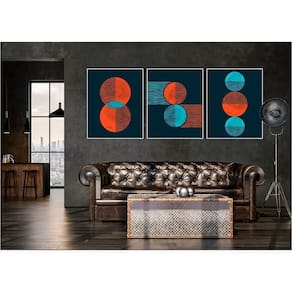 Kit Com 3 Quadros Decorativos Abstratos Com Moldura Para Sala Quarto Escritório 62x77 Abstrato 016