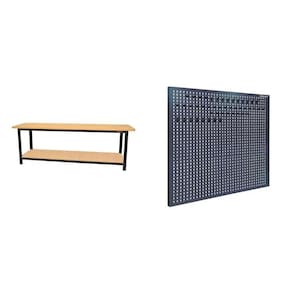 Conjunto de Organização Profissional 1 Bancada Aberta 200cm 1 Painel para Ferramentas em Aço Presto Preto