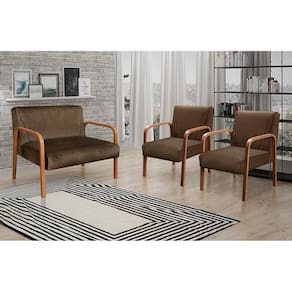 Conjunto Decorativo Anita Namoradeira + Poltronas Sala, Recepção Marrom 260