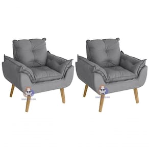 Kit 02 Poltrona Opala Suede Cinza