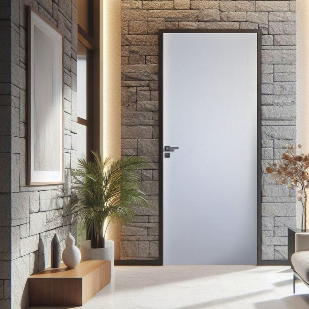 Kit Porta de Madeira Lisa Primer 210x72cm Batente 18cm Branco