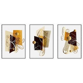 Kit Com 3 Quadros Decorativos Abstratos Com Moldura Para Sala Quarto Escritório 42x622 Abstrato 001