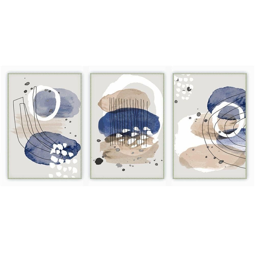 Kit Com 3 Quadros Decorativos Abstratos Com Moldura Para Sala Quarto Escritório 52x72 Abstrato 022