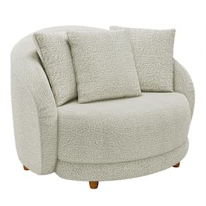Poltrona Decorativa Para Sala De Estar Fixa Pés Madeira Witta M03 Bouclê Bege Claro