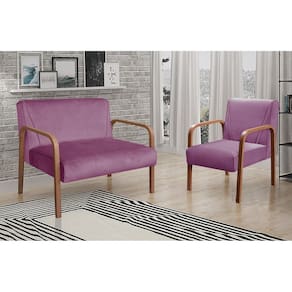 Conjunto Decorativo Anita Kit Namoradeira + Poltrona Sala, Recepção Roxo 380