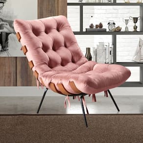 Poltrona Base Fixa para Sala de Estar Costela Rose