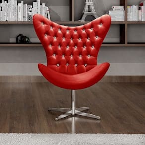Poltrona Alice Strass Egg Capitonê Cadeira Giratória Recepção, Escritório Vermelho