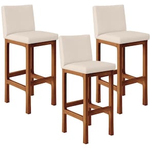 Kit 03 Banquetas Altas Para Cozinha Alya L02 Suede Bege
