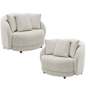Kit 02 Poltronas Decorativa Sala De Estar Base Fixa De Madeira Witta M03 Bouclê Branco