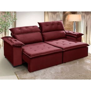 Sofá Retrátil E Reclinável 250 Cm Supremo Veludo Vermelho