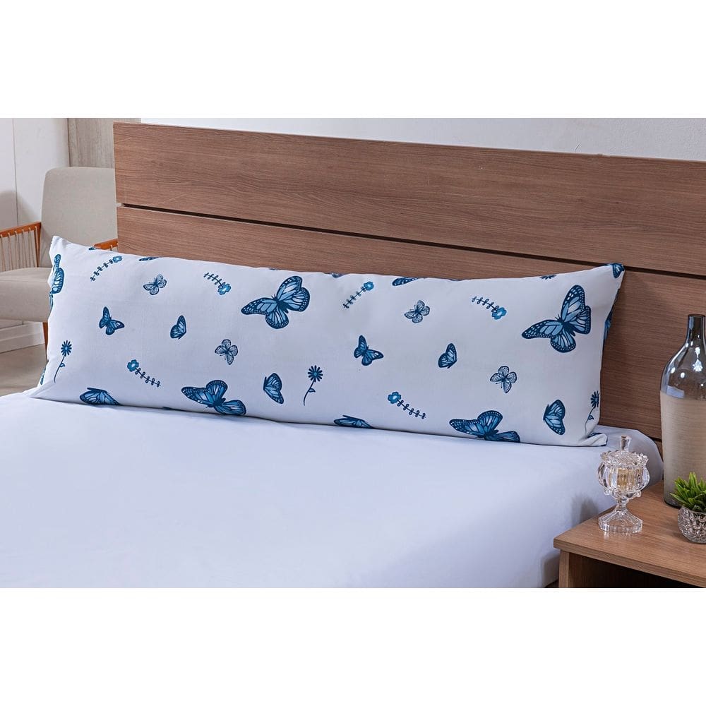 Fronha Para Travesseiro de Corpo 1,40mx45cm 100% Algodão 180 Fios Borboleta Azul