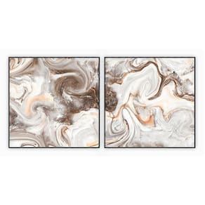 Kit Com 2 Quadros Decorativos Abstratos Com Moldura Para Sala Quarto Escritório 72x72 Abstrato 018