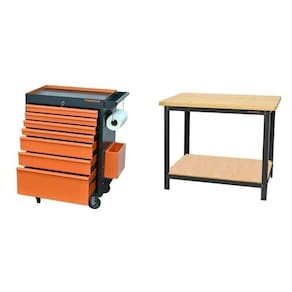 Conjunto Bancada para Ferramentas 110cm Carro de Ferramentas Profissional 7 Gavetas Presto Laranja
