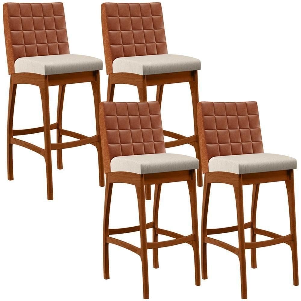 Kit 04 Banquetas Altas Mila Camel Linho Cru
