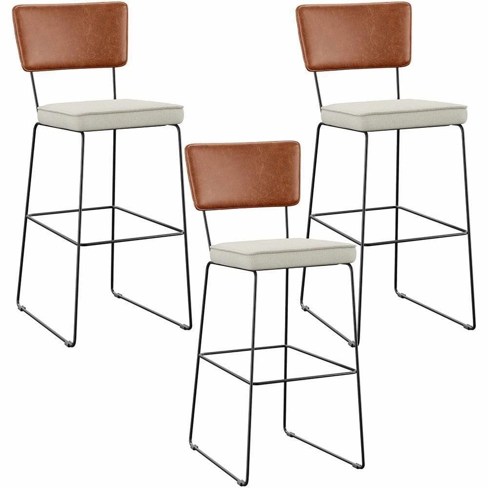 Kit 03 Banquetas Altas Camel Linho Champagne