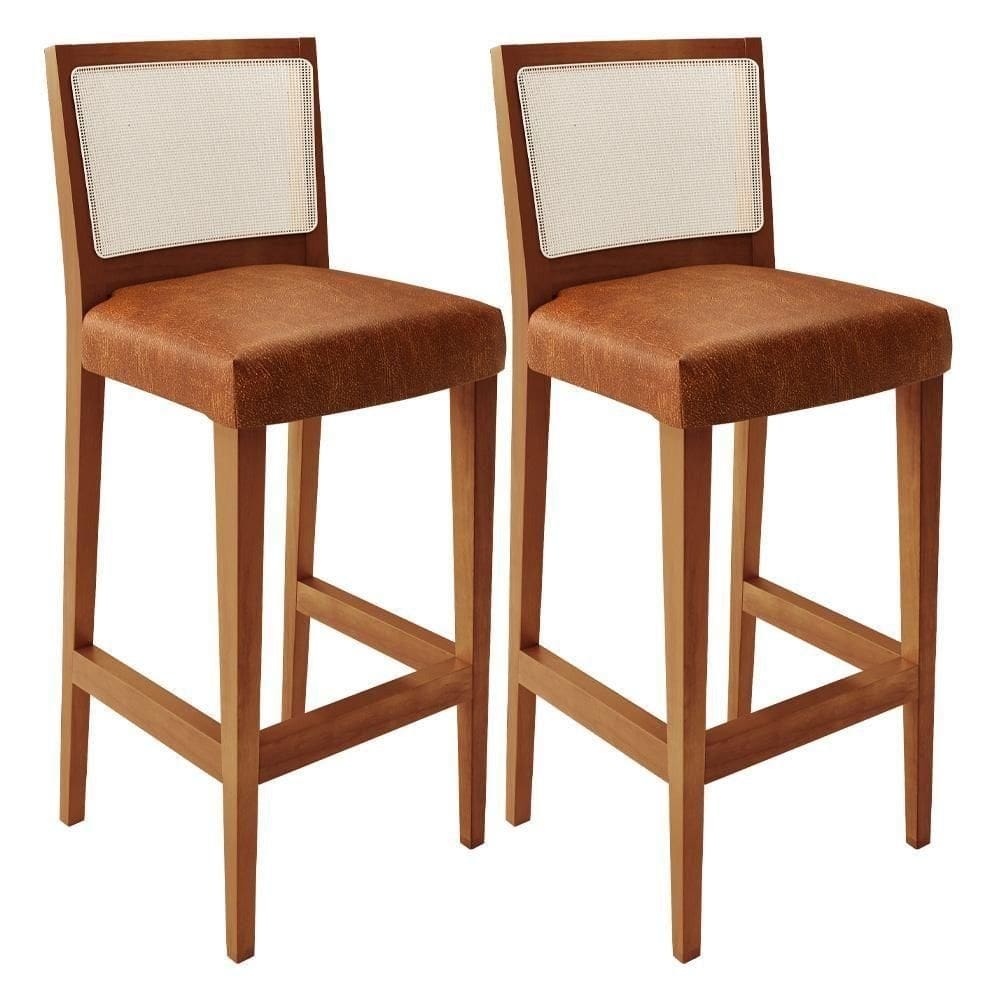 Kit 02 Banquetas Alta Branco Camel