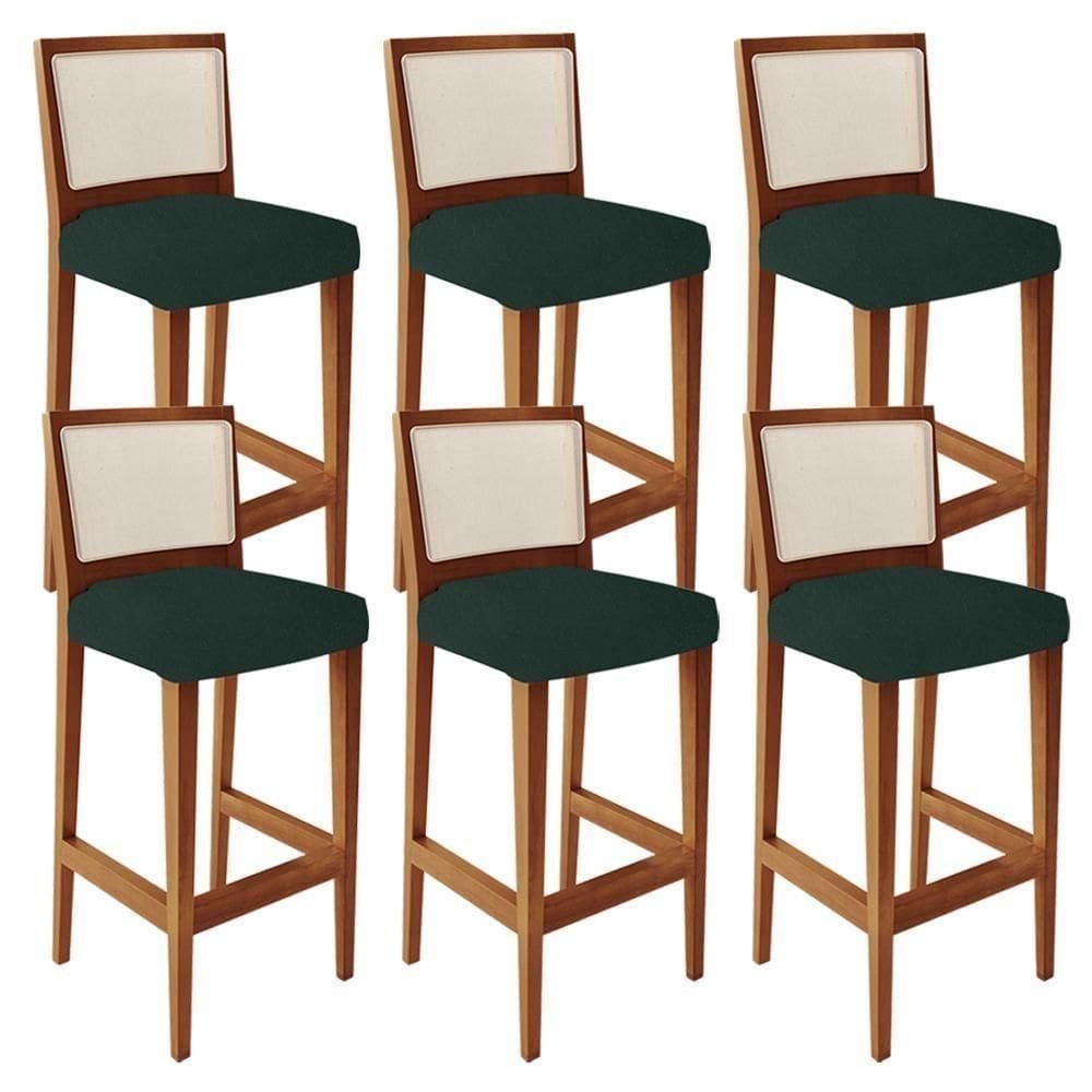 Kit 06 Banquetas Alta Branco Linho Verde Musgo