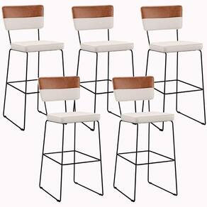 Kit 05 Banquetas Altas Faixa Camel Linho Cru