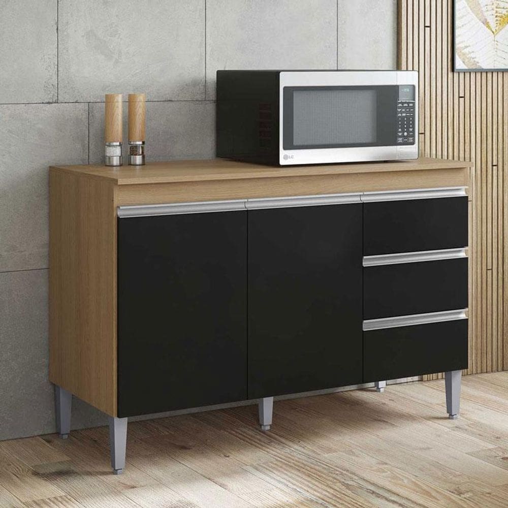 Balcão de Cozinha Ambiente Andréia com Tampo 100 cm Amendoa Preto – AJL