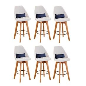 Kit 06 Banquetas Bege Claro E Almofada Suede Azul Marinho