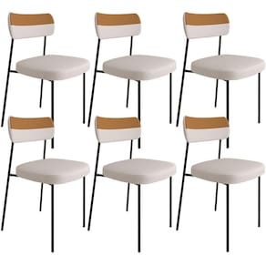 Kit 6 Cadeira Estofada Sala Jantar F01 Linho Bege Caramelo