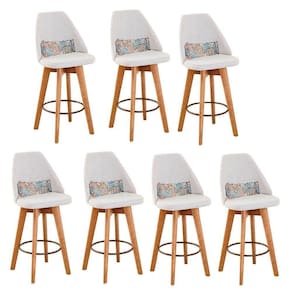 Kit 07 Banquetas Linho Bege E Almofada Folhas