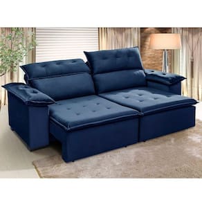 Sofá Retrátil E Reclinável 230 Cm Supremo Veludo Azul