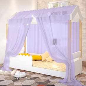 Cama Jéssica Solteiro Branco Com Voal Lilás E Led