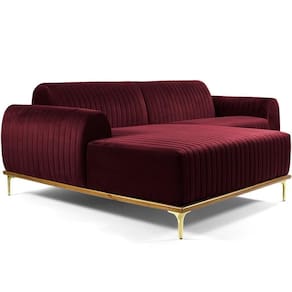 Sofá 5 Lugares Com Chaise Molino 300cm Veludo Marsala C-278