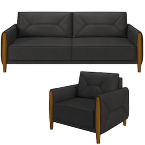 Kit Sofá 2 Lugares 165 Com Poltrona Berilo M03 Preto