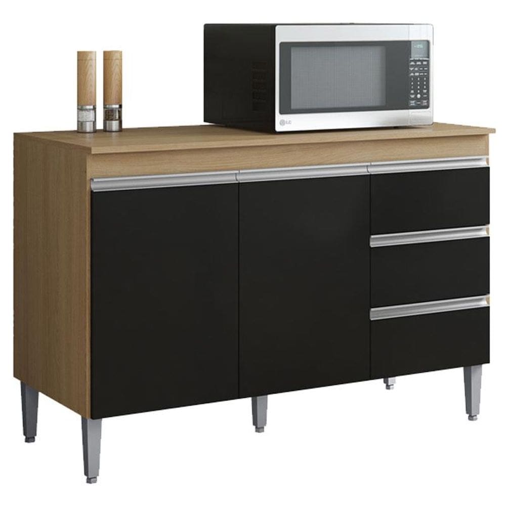 Balcão de Cozinha Andréia com Tampo 100 cm Amendoa Preto – AJL