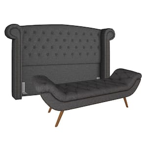 Cabeceira Cama Box Casal Queen 160cm Provença Com Calçadeira Vêneto P02 Linho Chumbo