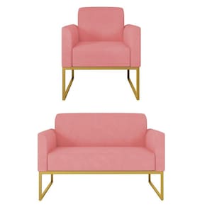 Kit Namoradeira E 1 Poltrona Dourada S17 Suede Rosê