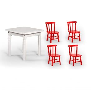 Conjunto Mesinha Infantil Branca 4 Cadeiras Vermelho