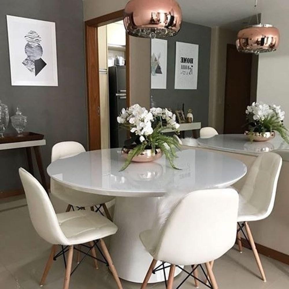 Mesa De Jantar Cone 120 Cm Tampo De Vidro Laca Branca Branco
