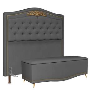 Cabeceira Cama Box Casal 140Cm C/ Calçadeira Baú J02 Chumbo
