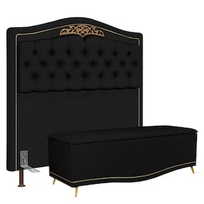 Cabeceira Casal 140Cm C/ Calçadeira Baú J02 Preto
