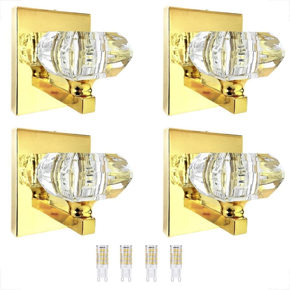 Kit 4 Arandela Cristal K9 Dourado Cindy Lavabo Bet40 + Led
