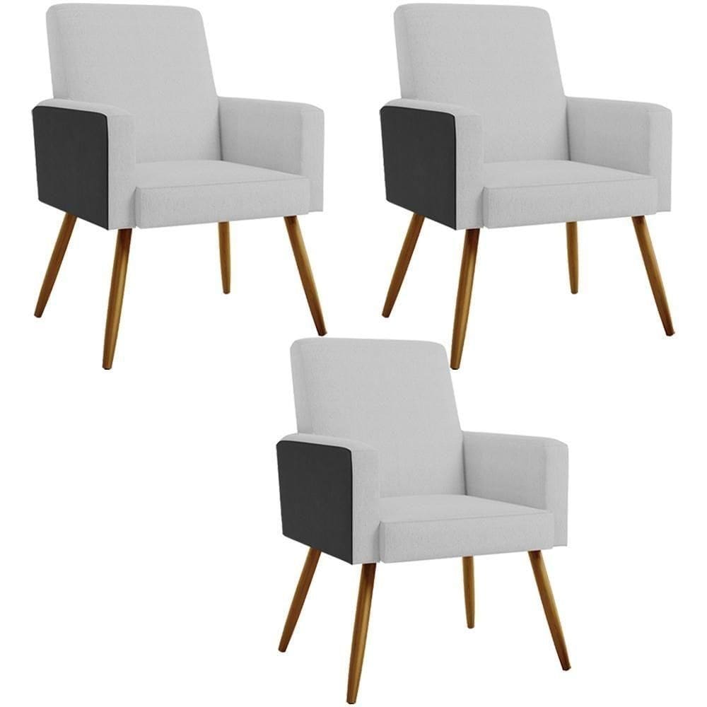 Kit 03 Poltronas Maria Pés Palito Cinza Couríssimo Preto