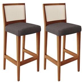 Kit 02 Banquetas Alta Branco Linho Cinza Escuro