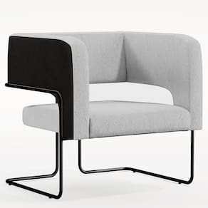Poltrona Base Aço Preto Corano Preto C-05 Linho Cinza