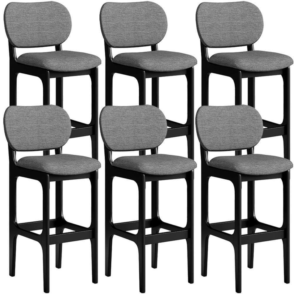 Kit 6 Banquetas Alta Betta Preto Linho Cinza Escuro