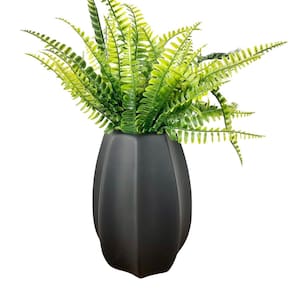 Vaso centro de mesa preto fosco moderno trabalhado c/ planta