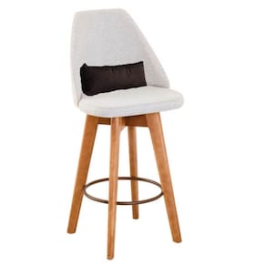 Banqueta Com Encosto Linho Bege E Almofada Suede Marrom