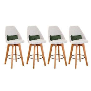 Kit 04 Banquetas Bege Claro E Almofada Suede Verde Musgo
