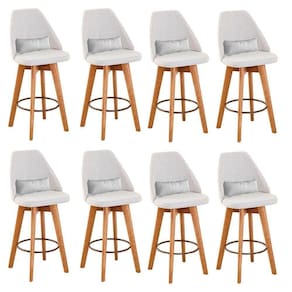 Kit 08 Banquetas Linho Bege E Almofada Suede Branco
