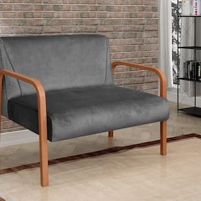 Namoradeira Anita Sofá 2 Lugares Moderna Braço Madeira Suede Cinza Grafite 220
