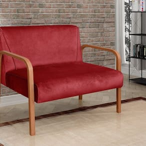 Namoradeira Anita Sofá 2 Lugares Moderna Braço Madeira Suede Bordô 110