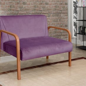 Namoradeira Anita Sofá 2 Lugares Moderna Braço Madeira Veludo Roxo 380